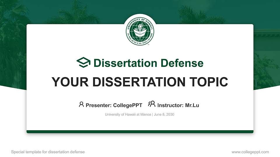 University of Hawaii at Manoa Graduation Thesis Defense PPT Template16:9 ratio PPT effect preview image