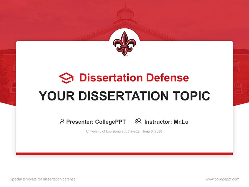 University of Louisiana at Lafayette Graduation Thesis Defense PPT Template4:3 ratio PPT effect preview image7