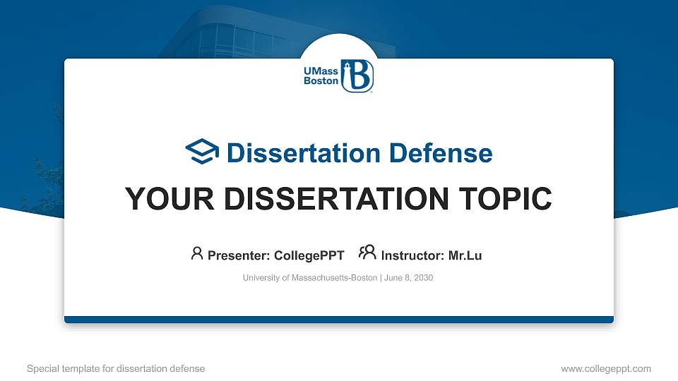 University of Massachusetts-Boston Graduation Thesis Defense PPT Template16:9 ratio PPT effect preview image