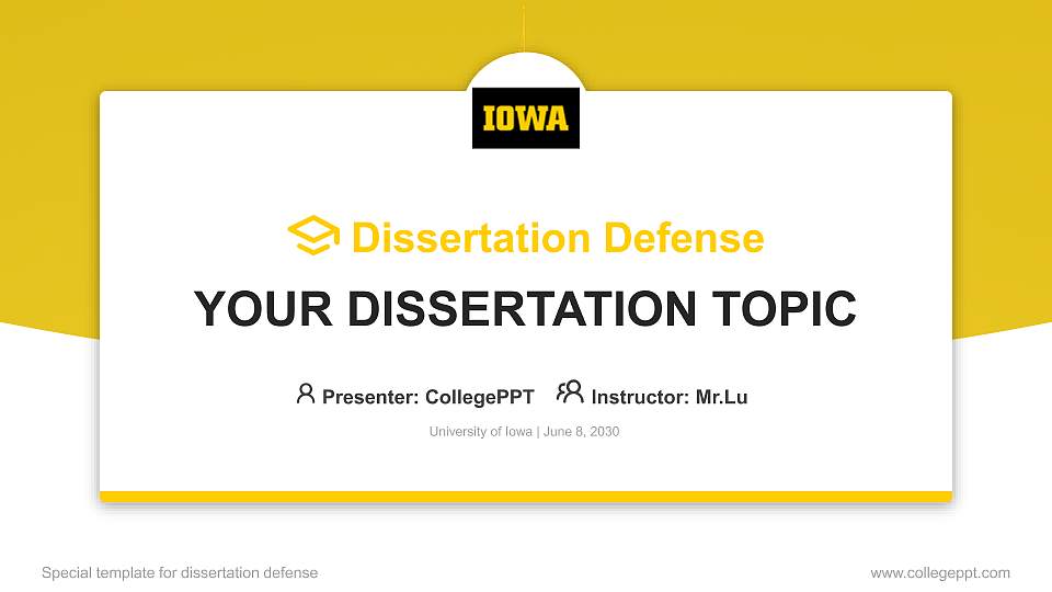 University of Iowa Graduation Thesis Defense PPT Template16:9 ratio PPT effect preview image