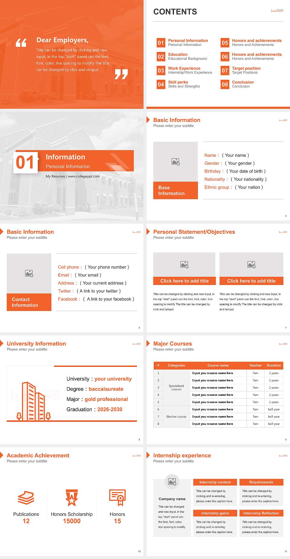 University of Jamestown Resume PPT Template4:3 ratio PPT effect preview image2