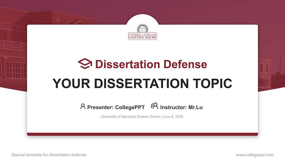 University of Maryland Eastern Shore Graduation Thesis Defense PPT Template16:9 ratio PPT effect preview image