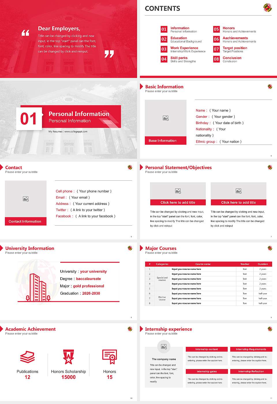 University of Maryland-College Park Resume PPT Template16:9 ratio PPT effect preview image2