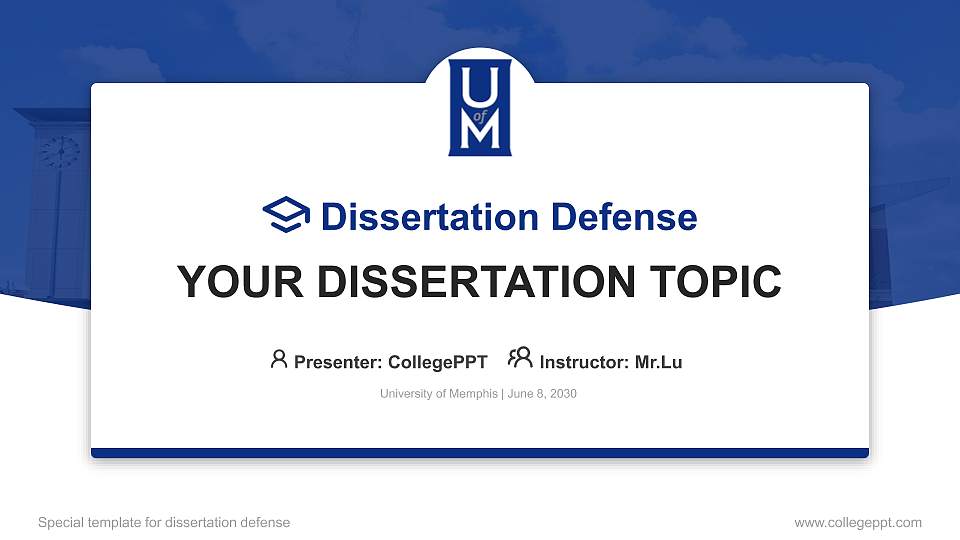 University of Memphis Graduation Thesis Defense PPT Template16:9 ratio PPT effect preview image