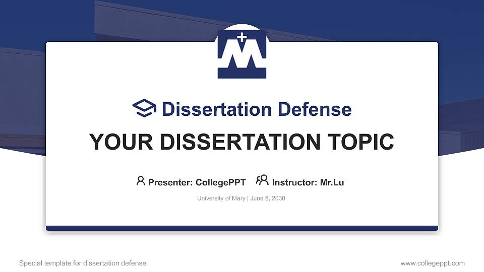 University of Mary Graduation Thesis Defense PPT Template16:9 ratio PPT effect preview image
