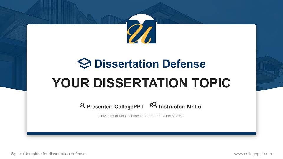 University of Massachusetts-Dartmouth Graduation Thesis Defense PPT Template16:9 ratio PPT effect preview image