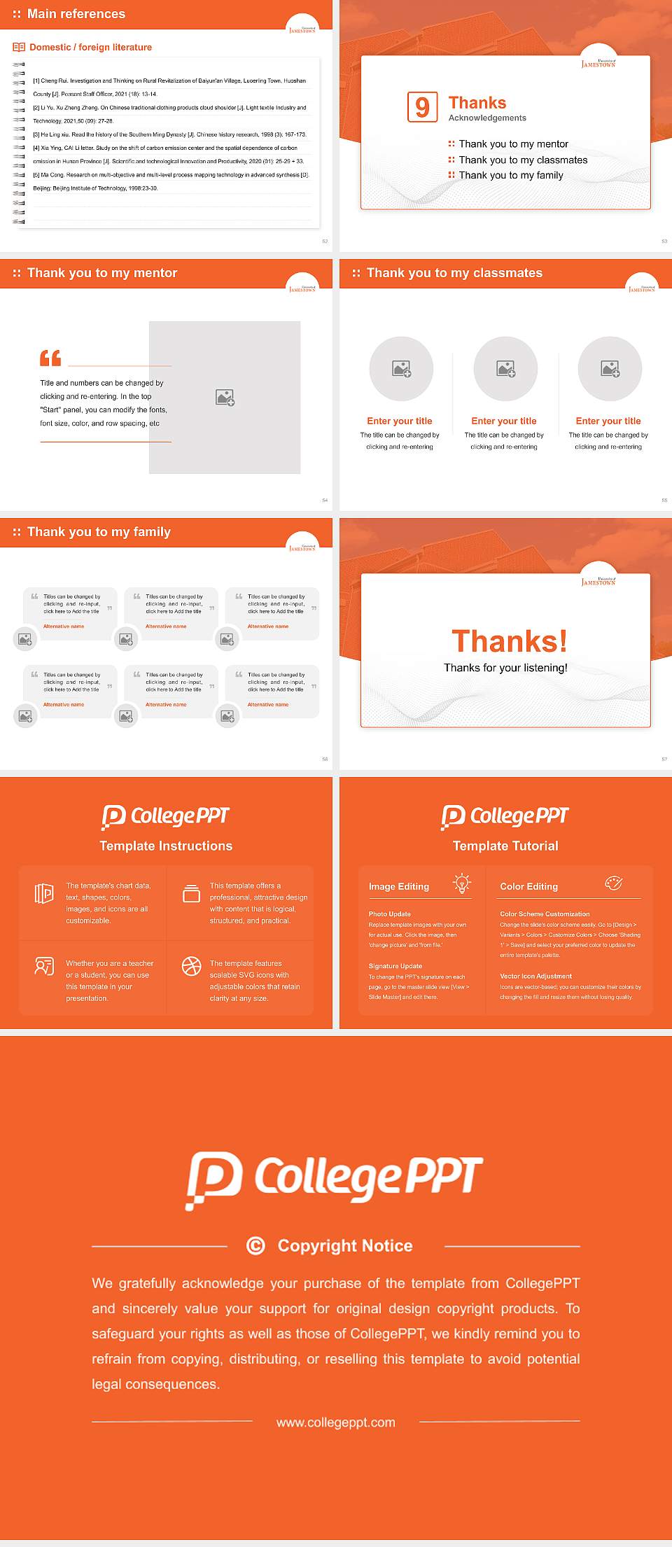 University of Jamestown Graduation Thesis Defense PPT Template4:3 ratio PPT effect preview image7