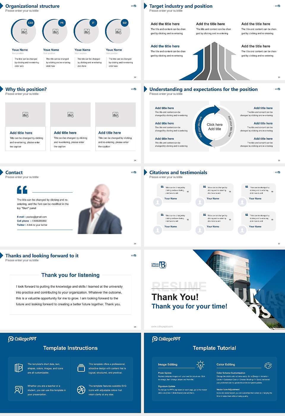 University of Massachusetts-Boston Resume PPT Template16:9 ratio PPT effect preview image4