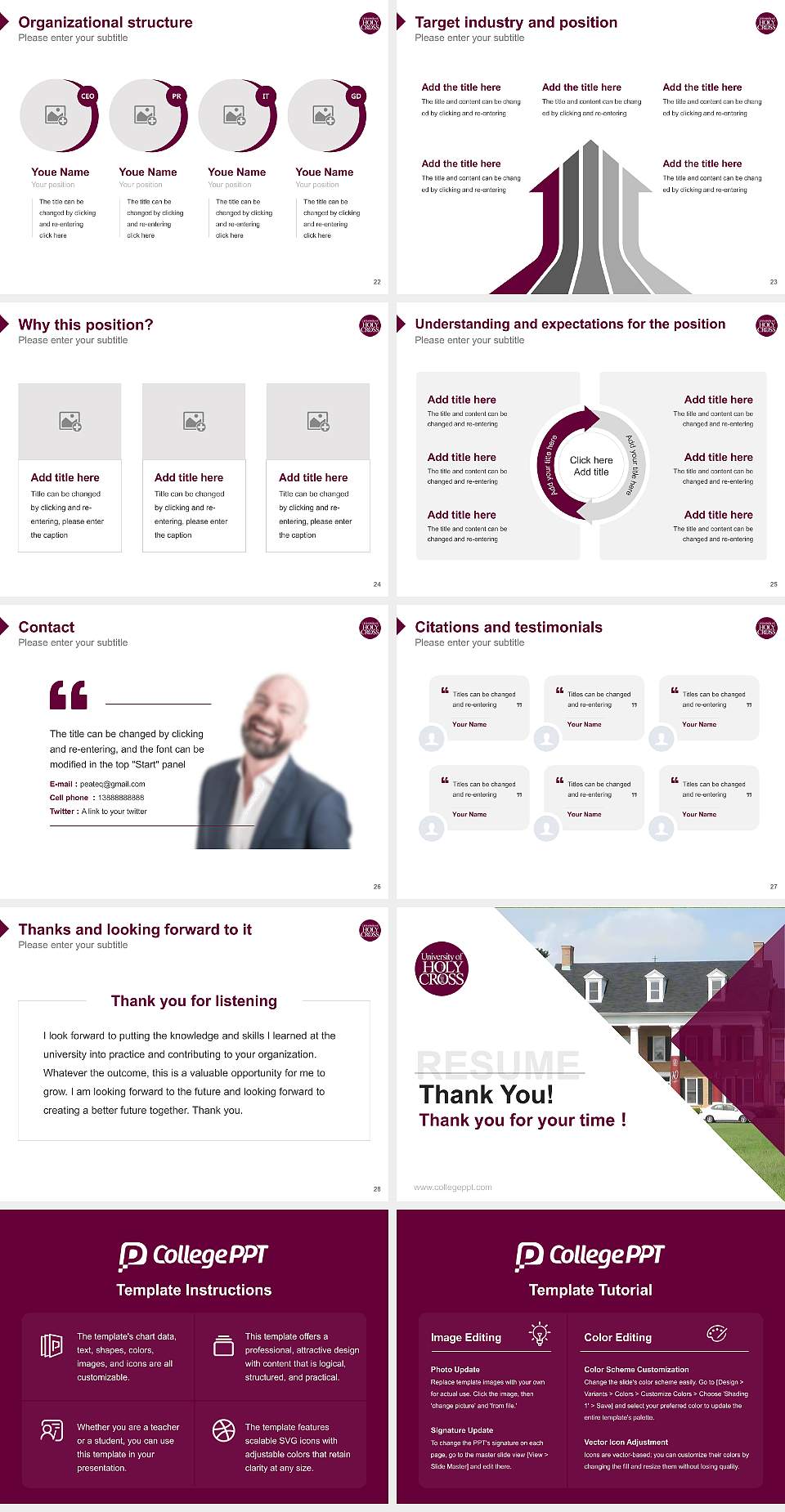 University of Holy Cross Resume PPT Template4:3 ratio PPT effect preview image4