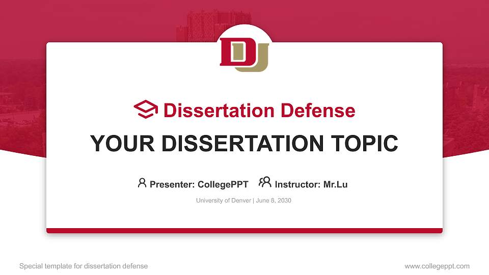 University of Denver Graduation Thesis Defense PPT Template16:9 ratio PPT effect preview image