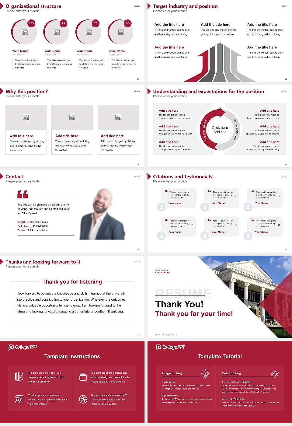 University of Indianapolis Resume PPT Template16:9 ratio PPT effect preview image4