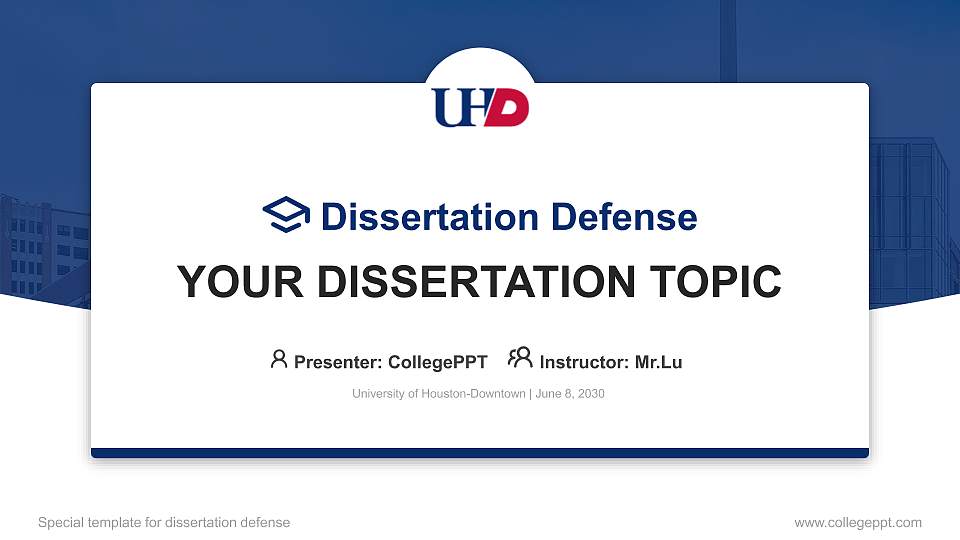 University of Houston-Downtown Graduation Thesis Defense PPT Template16:9 ratio PPT effect preview image1