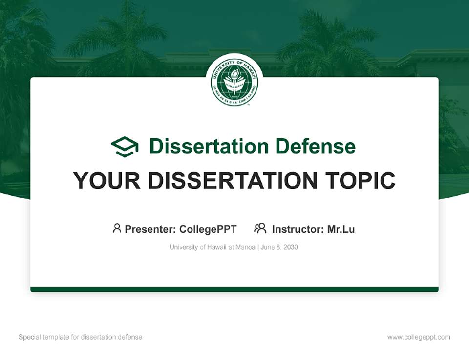 University of Hawaii at Manoa Graduation Thesis Defense PPT Template4:3 ratio PPT effect preview image7