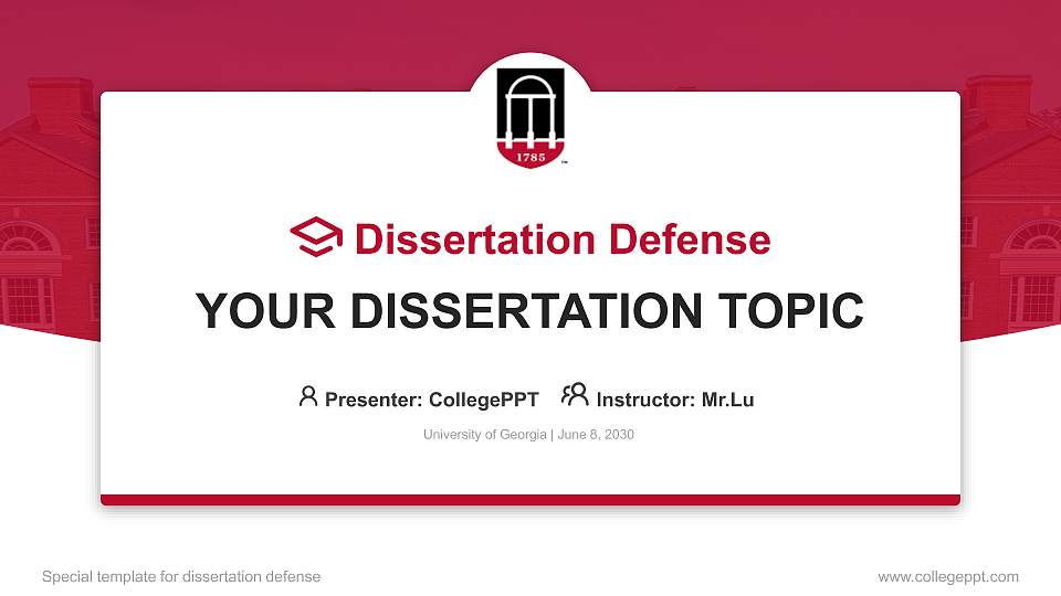University of Georgia Graduation Thesis Defense PPT Template16:9 ratio PPT effect preview image