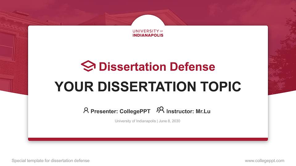 University of Indianapolis Graduation Thesis Defense PPT Template16:9 ratio PPT effect preview image