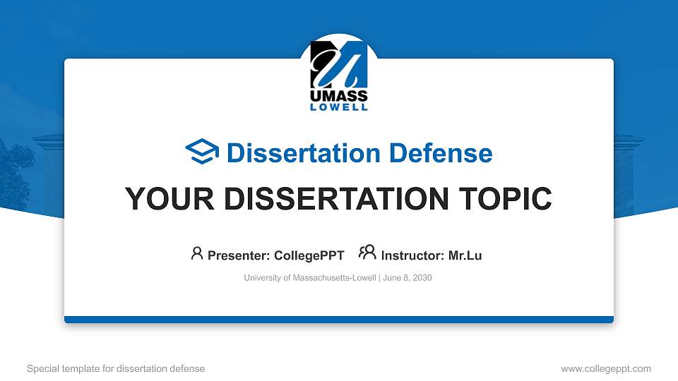 University of Massachusetts-Lowell Graduation Thesis Defense PPT Template16:9 ratio PPT effect preview image