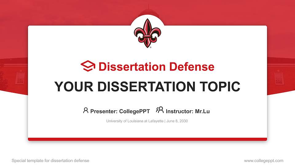 University of Louisiana at Lafayette Graduation Thesis Defense PPT Template16:9 ratio PPT effect preview image1