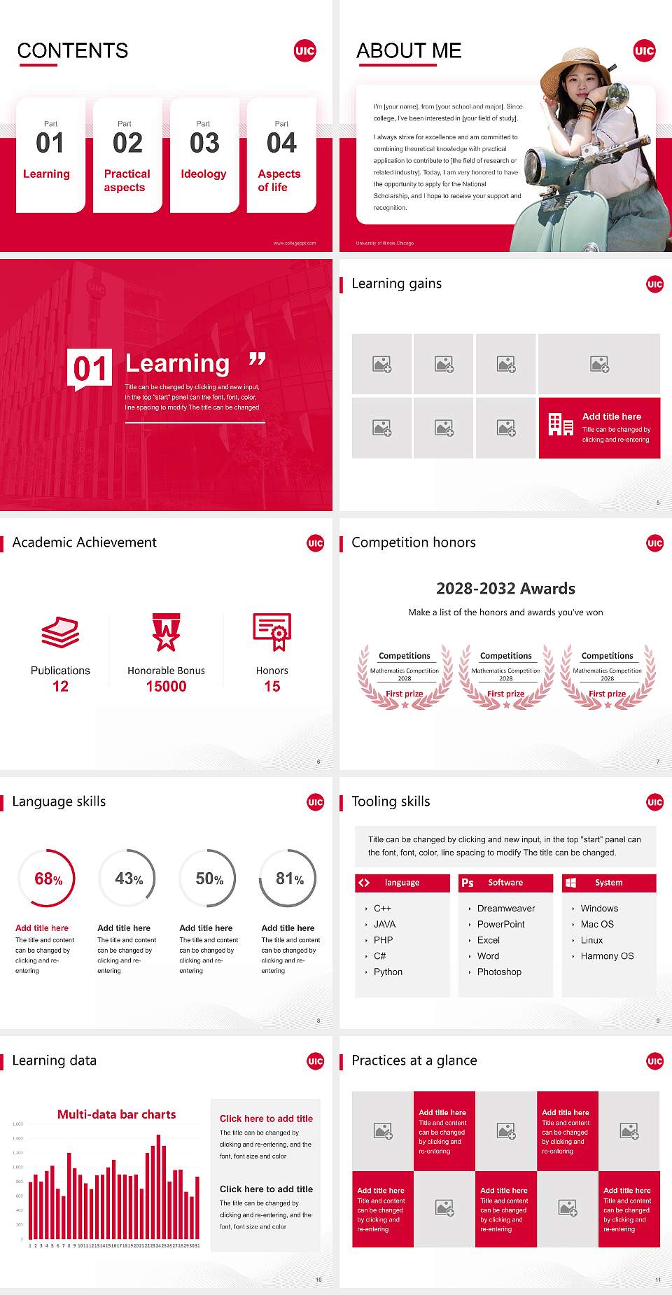University of Illinois Chicago National Scholarship Defense PPT Template4:3 ratio PPT effect preview image2