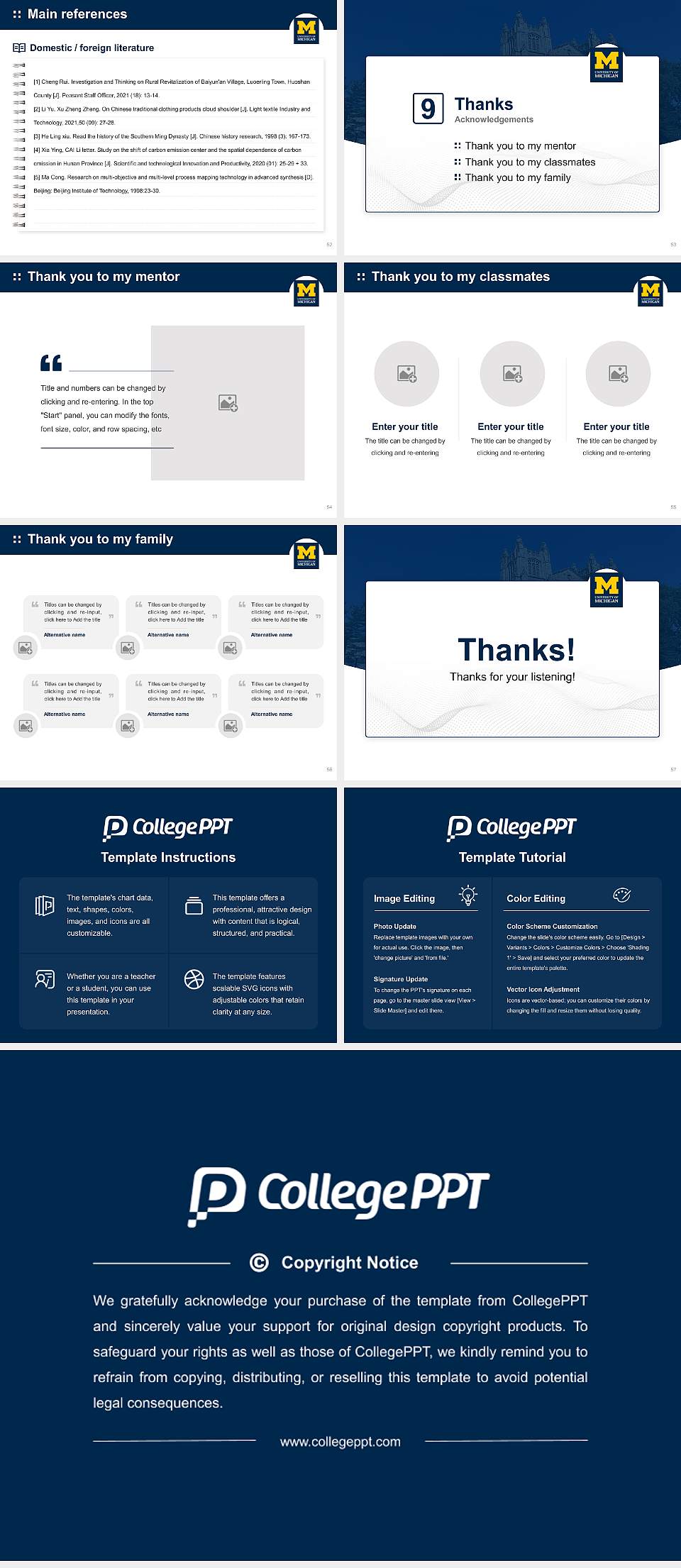 University of Michigan-Ann Arbor Graduation Thesis Defense PPT Template4:3 ratio PPT effect preview image7