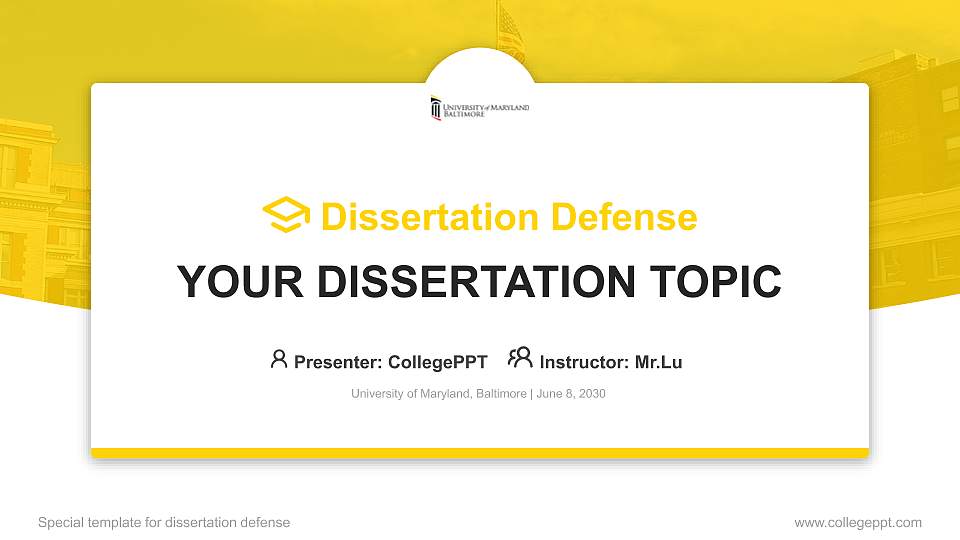 University of Maryland, Baltimore Graduation Thesis Defense PPT Template16:9 ratio PPT effect preview image