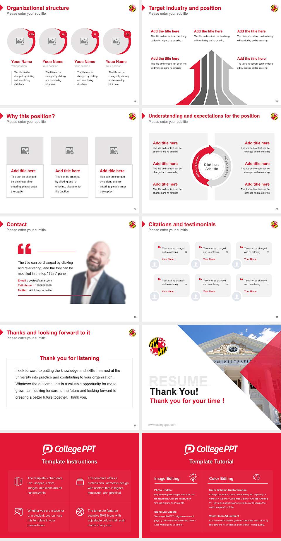 University of Maryland-College Park Resume PPT Template4:3 ratio PPT effect preview image4
