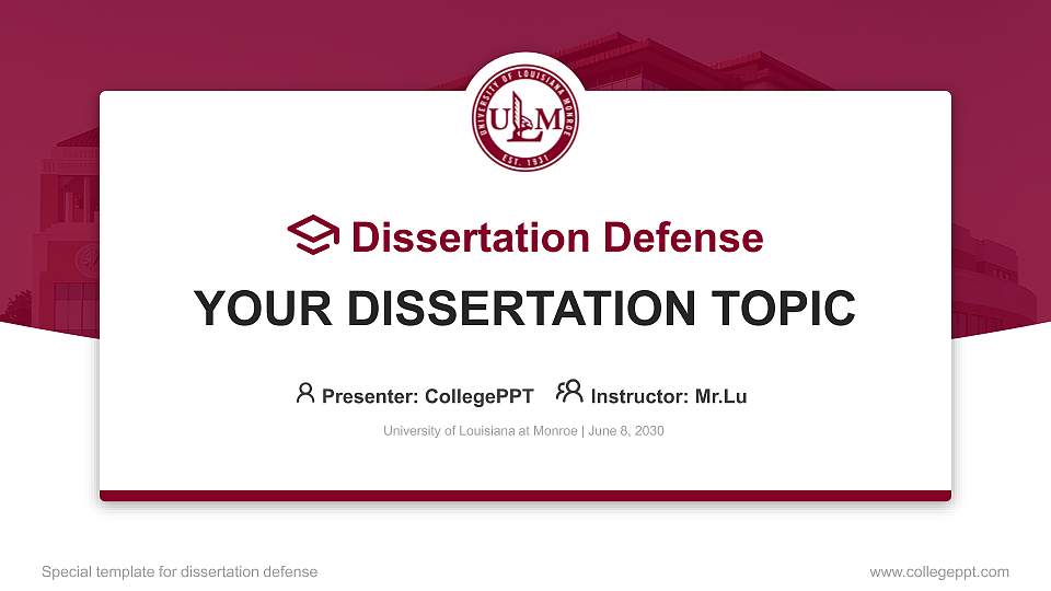 University of Louisiana at Monroe Graduation Thesis Defense PPT Template16:9 ratio PPT effect preview image