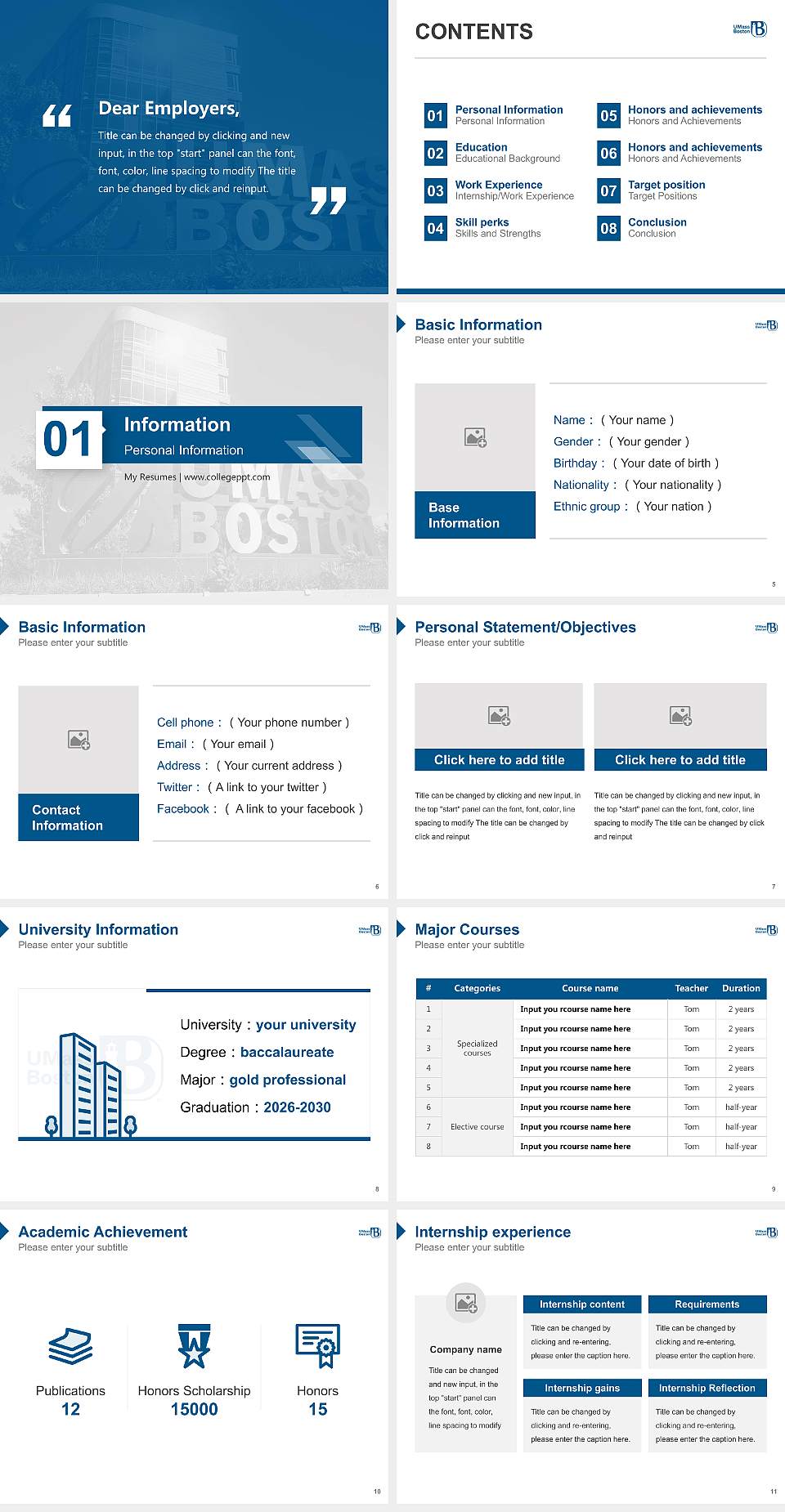 University of Massachusetts-Boston Resume PPT Template4:3 ratio PPT effect preview image2