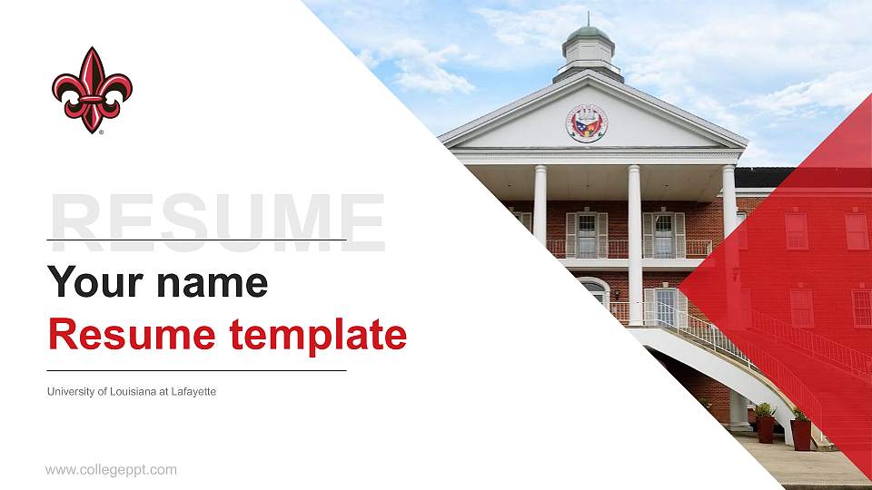 University of Louisiana at Lafayette Resume PPT Template16:9 ratio PPT effect preview image