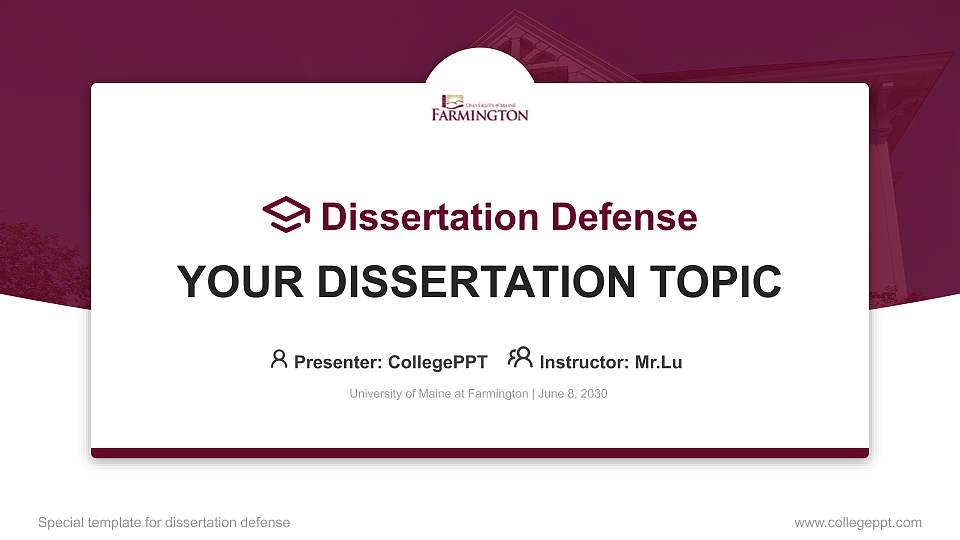 University of Maine at Farmington Graduation Thesis Defense PPT Template16:9 ratio PPT effect preview image