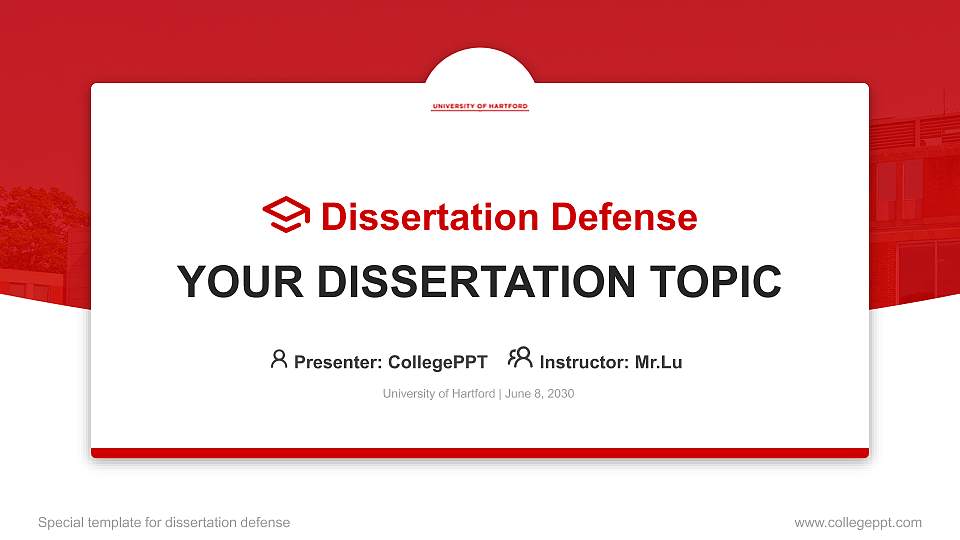 University of Hartford Graduation Thesis Defense PPT Template16:9 ratio PPT effect preview image1