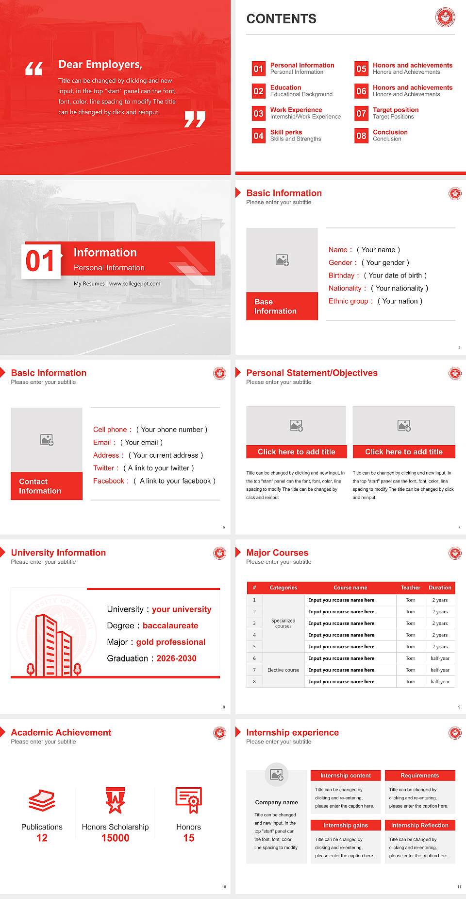 University of Hawaii at Hilo Resume PPT Template4:3 ratio PPT effect preview image2