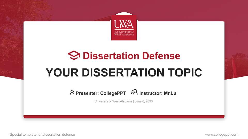University of West Alabama Graduation Thesis Defense PPT Template16:9 ratio PPT effect preview image