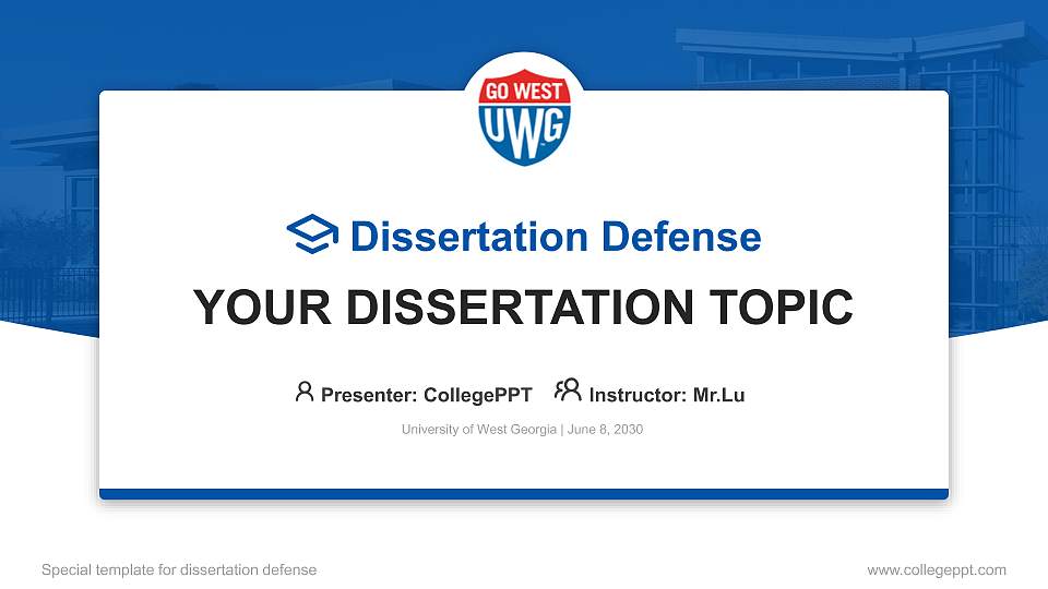 University of West Georgia Graduation Thesis Defense PPT Template16:9 ratio PPT effect preview image