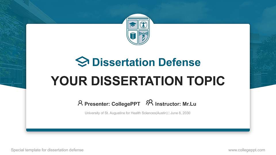 University of St. Augustine for Health Sciences(Austin) Graduation Thesis Defense PPT Template16:9 ratio PPT effect preview image