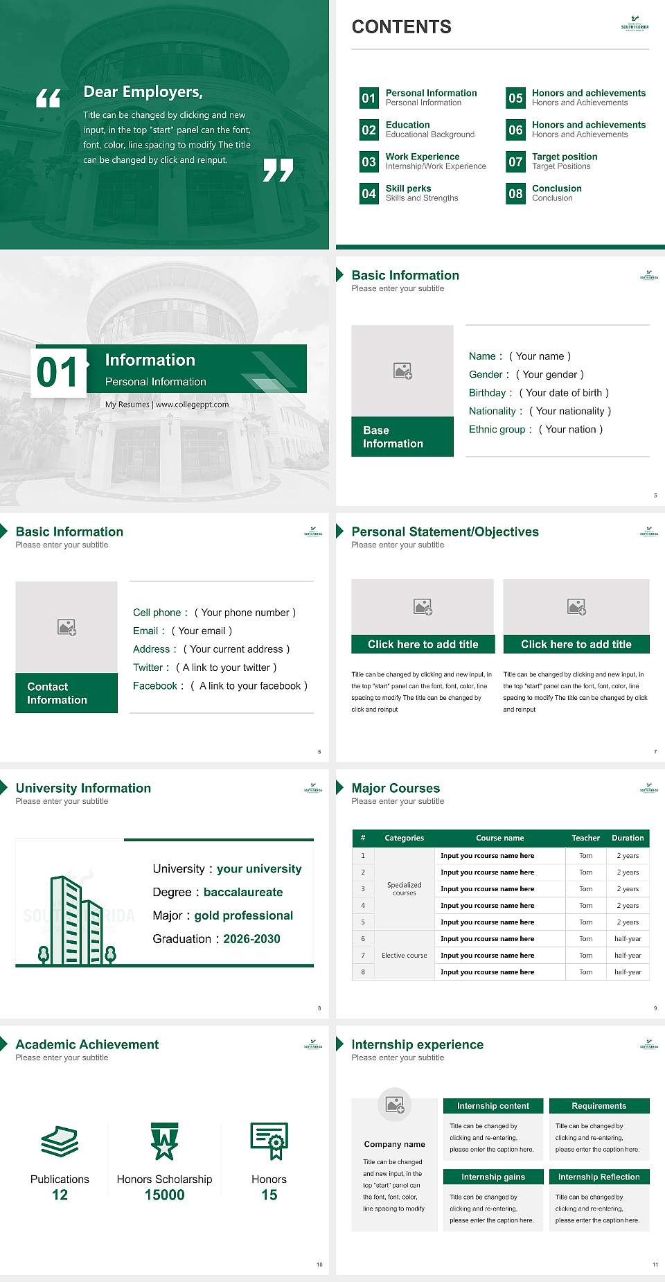 University of South Florida-Sarasota-Manatee Resume PPT Template4:3 ratio PPT effect preview image2