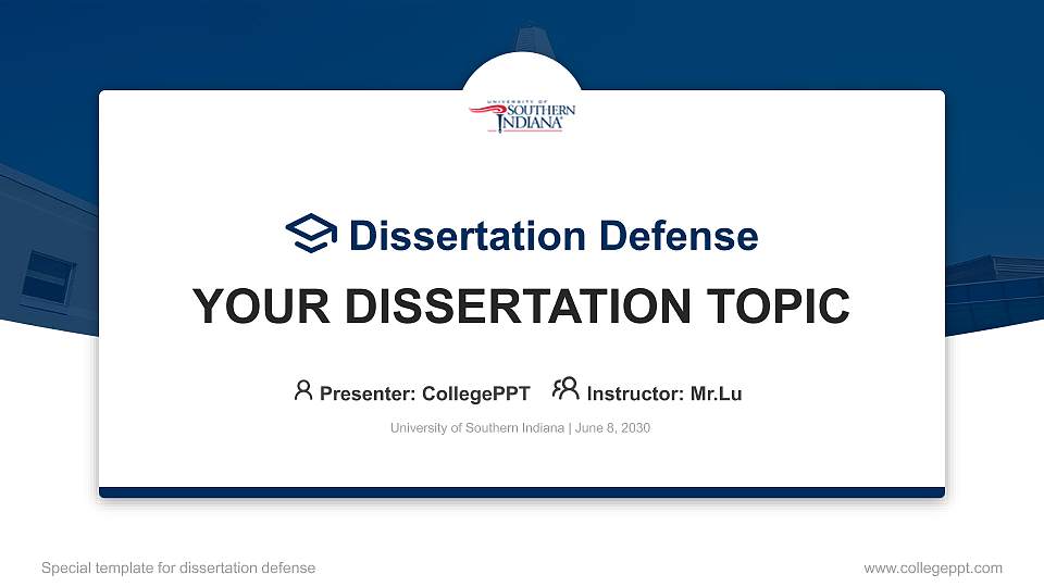 University of Southern Indiana Graduation Thesis Defense PPT Template16:9 ratio PPT effect preview image