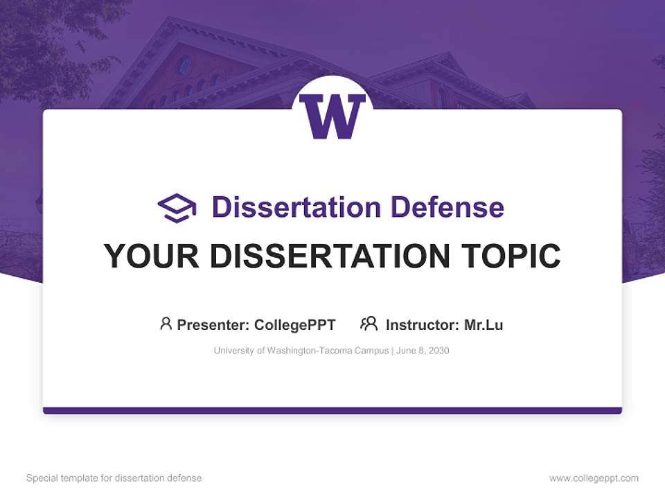 University of Washington-Tacoma Campus Graduation Thesis Defense PPT Template4:3 ratio PPT effect preview image7