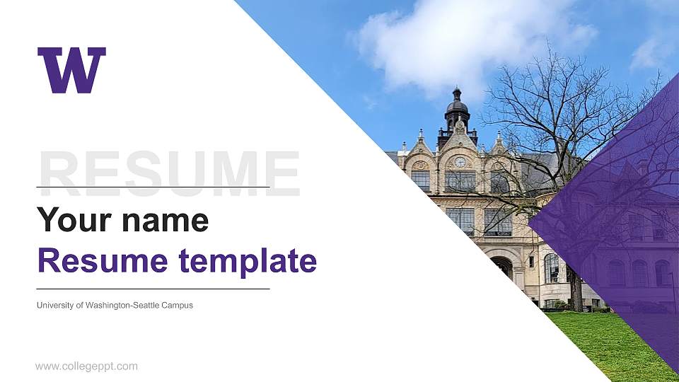 University of Washington-Seattle Campus Resume PPT Template16:9 ratio PPT effect preview image