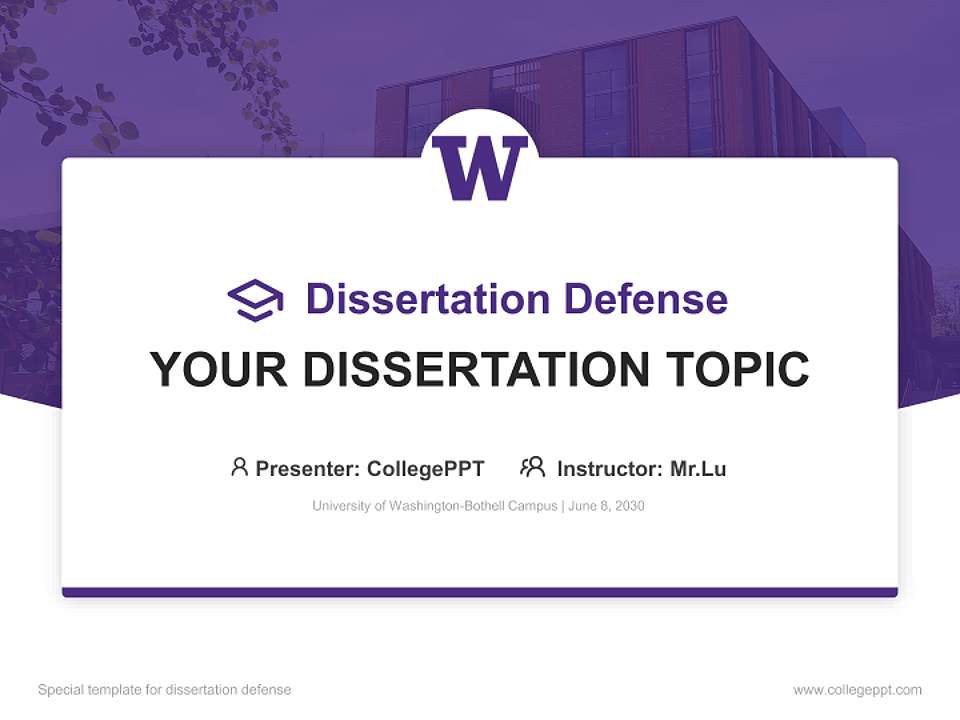 University of Washington-Bothell Campus Graduation Thesis Defense PPT Template4:3 ratio PPT effect preview image7