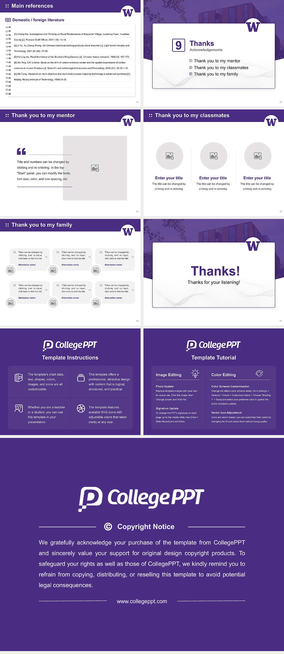 University of Washington-Bothell Campus Graduation Thesis Defense PPT Template4:3 ratio PPT effect preview image7