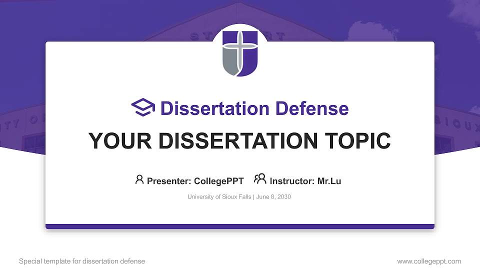 University of Sioux Falls Graduation Thesis Defense PPT Template16:9 ratio PPT effect preview image1
