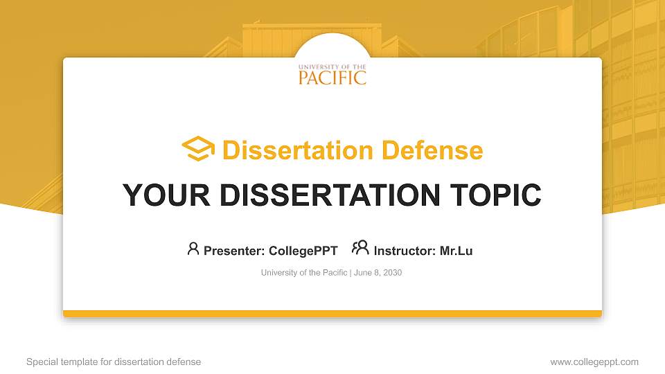 University of the Pacific Graduation Thesis Defense PPT Template16:9 ratio PPT effect preview image