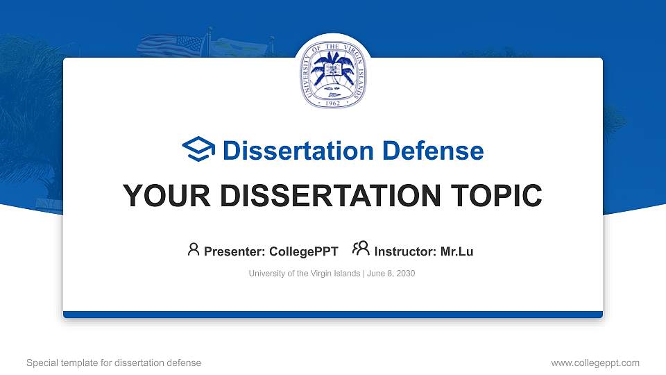 University of the Virgin Islands Graduation Thesis Defense PPT Template16:9 ratio PPT effect preview image