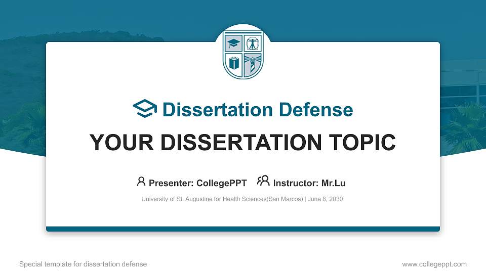 University of St. Augustine for Health Sciences(San Marcos) Graduation Thesis Defense PPT Template16:9 ratio PPT effect preview image