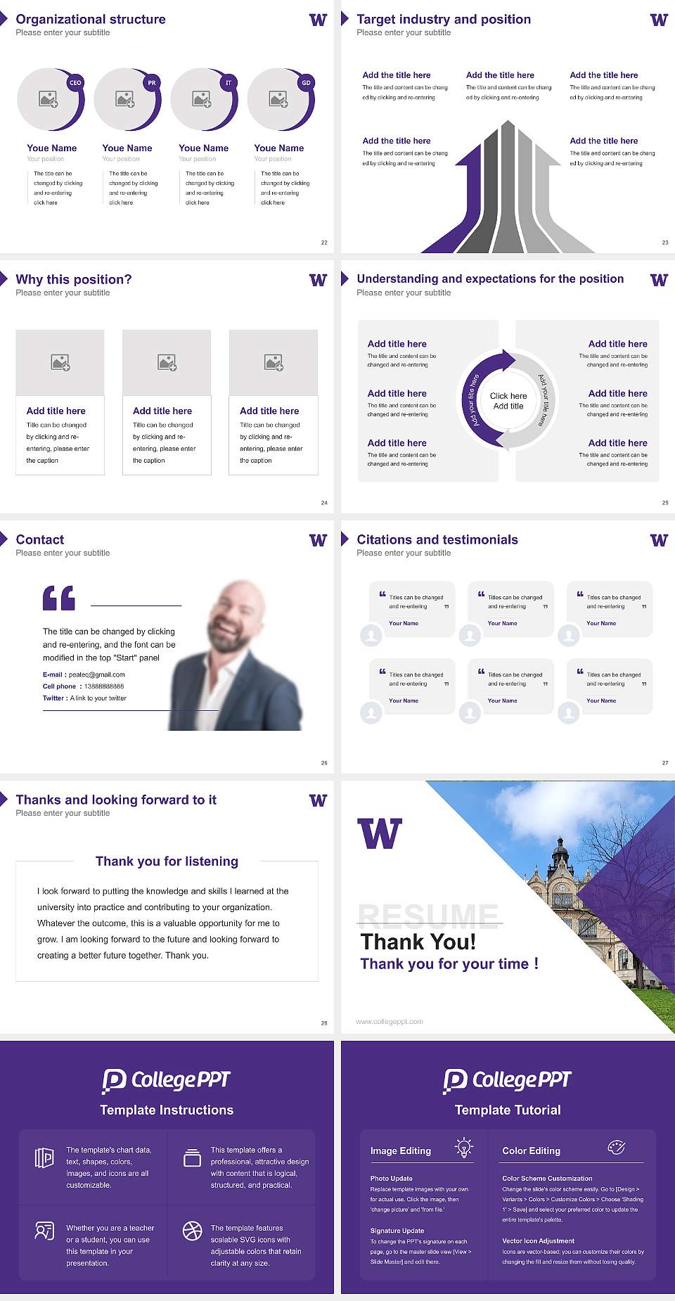 University of Washington-Seattle Campus Resume PPT Template4:3 ratio PPT effect preview image4