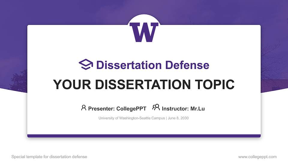 University of Washington-Seattle Campus Graduation Thesis Defense PPT Template16:9 ratio PPT effect preview image