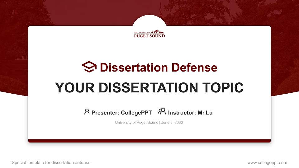 University of Puget Sound Graduation Thesis Defense PPT Template16:9 ratio PPT effect preview image