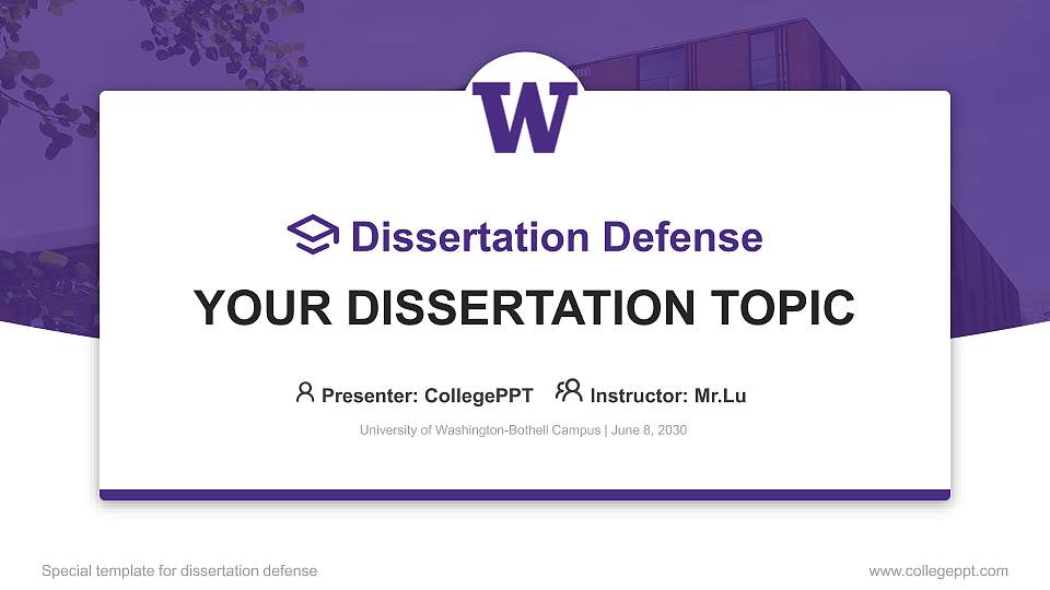University of Washington-Bothell Campus Graduation Thesis Defense PPT Template16:9 ratio PPT effect preview image