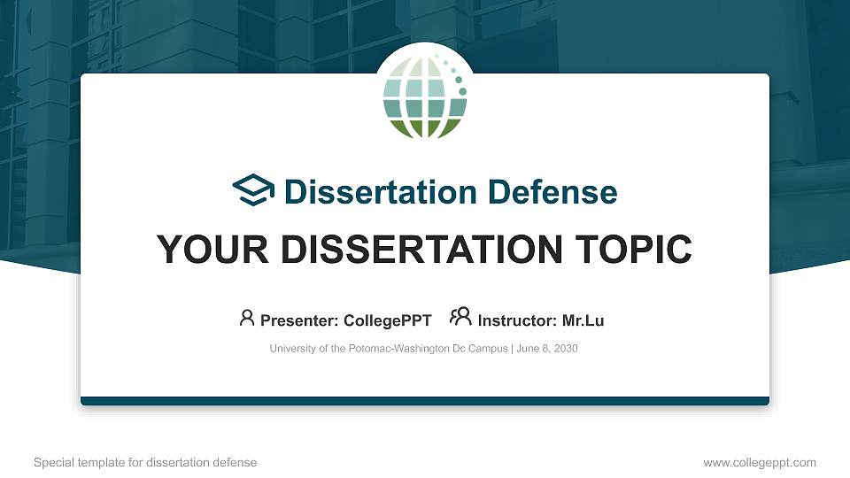 University of the Potomac-Washington Dc Campus Graduation Thesis Defense PPT Template16:9 ratio PPT effect preview image1