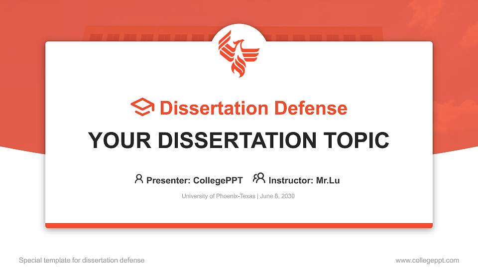 University of Phoenix-Texas Graduation Thesis Defense PPT Template16:9 ratio PPT effect preview image